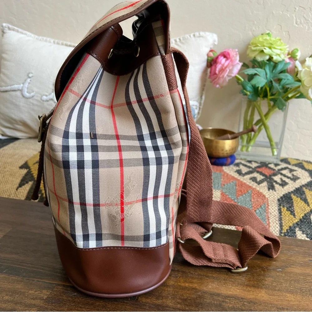 Burberry Never Used Nova Plaid Vintage Fabric/Leather Backpack Unisex